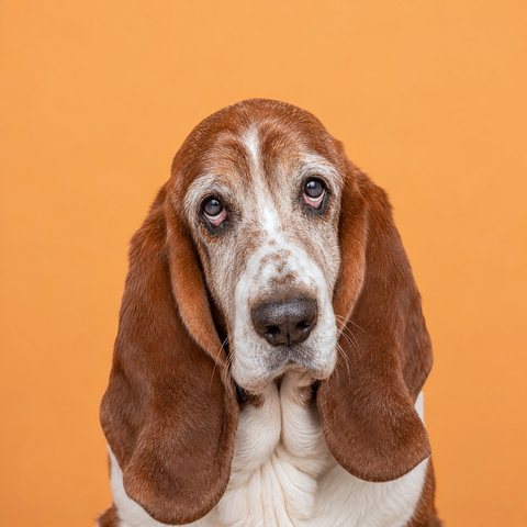 一只年长的巴吉度猎犬