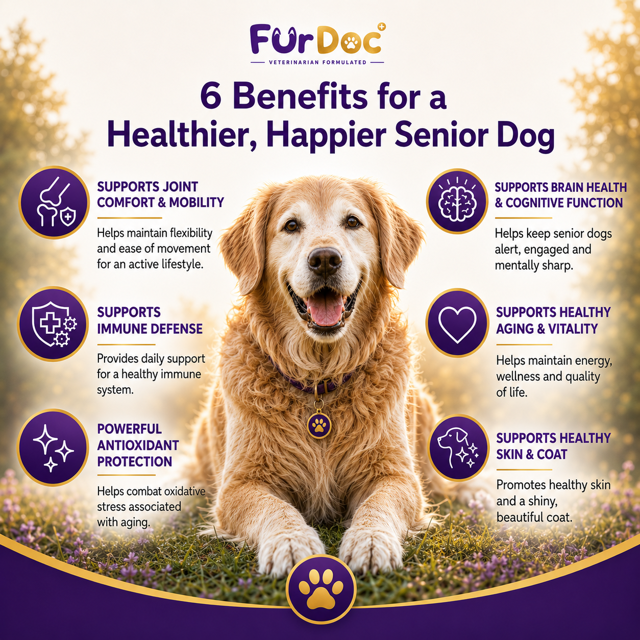 FurDoc Senior Support Dog 7+ | Senior Dog Supplement (6-in-1 Healthy Aging Formula)