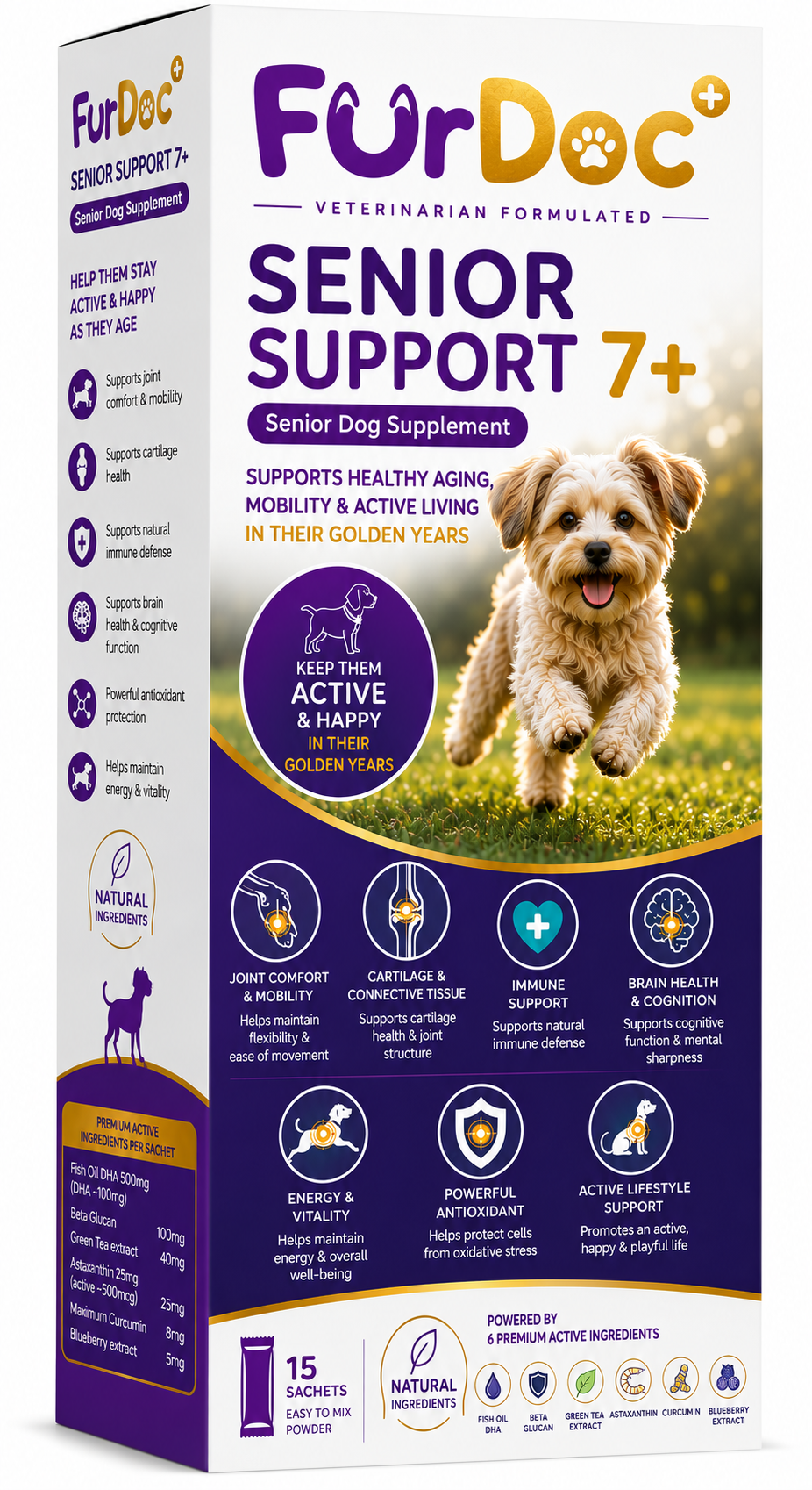 FurDoc Senior Support Dog 7+ | Senior Dog Supplement (6-in-1 Healthy Aging Formula)