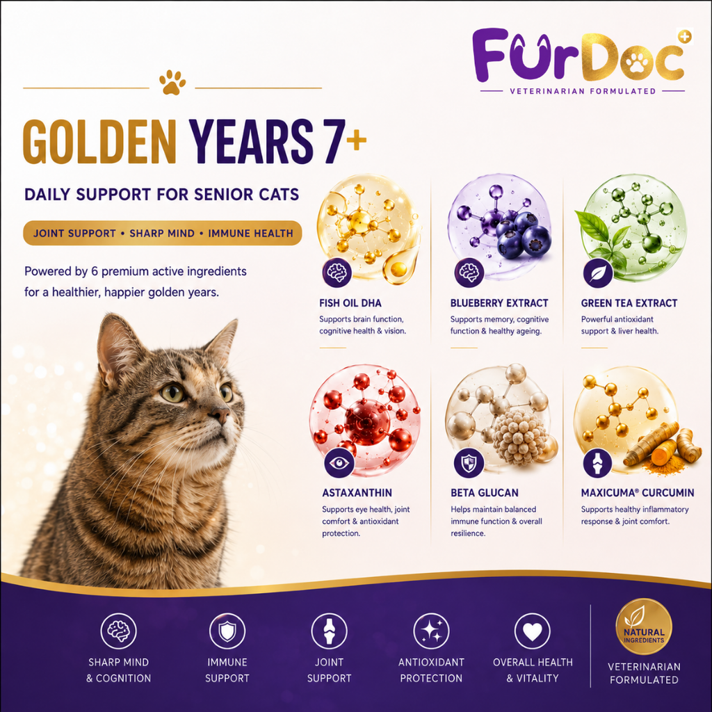 FurDoc Golden Years Cat 7+ | Senior Cat Supplement (6-in-1 Healthy Aging Formula)