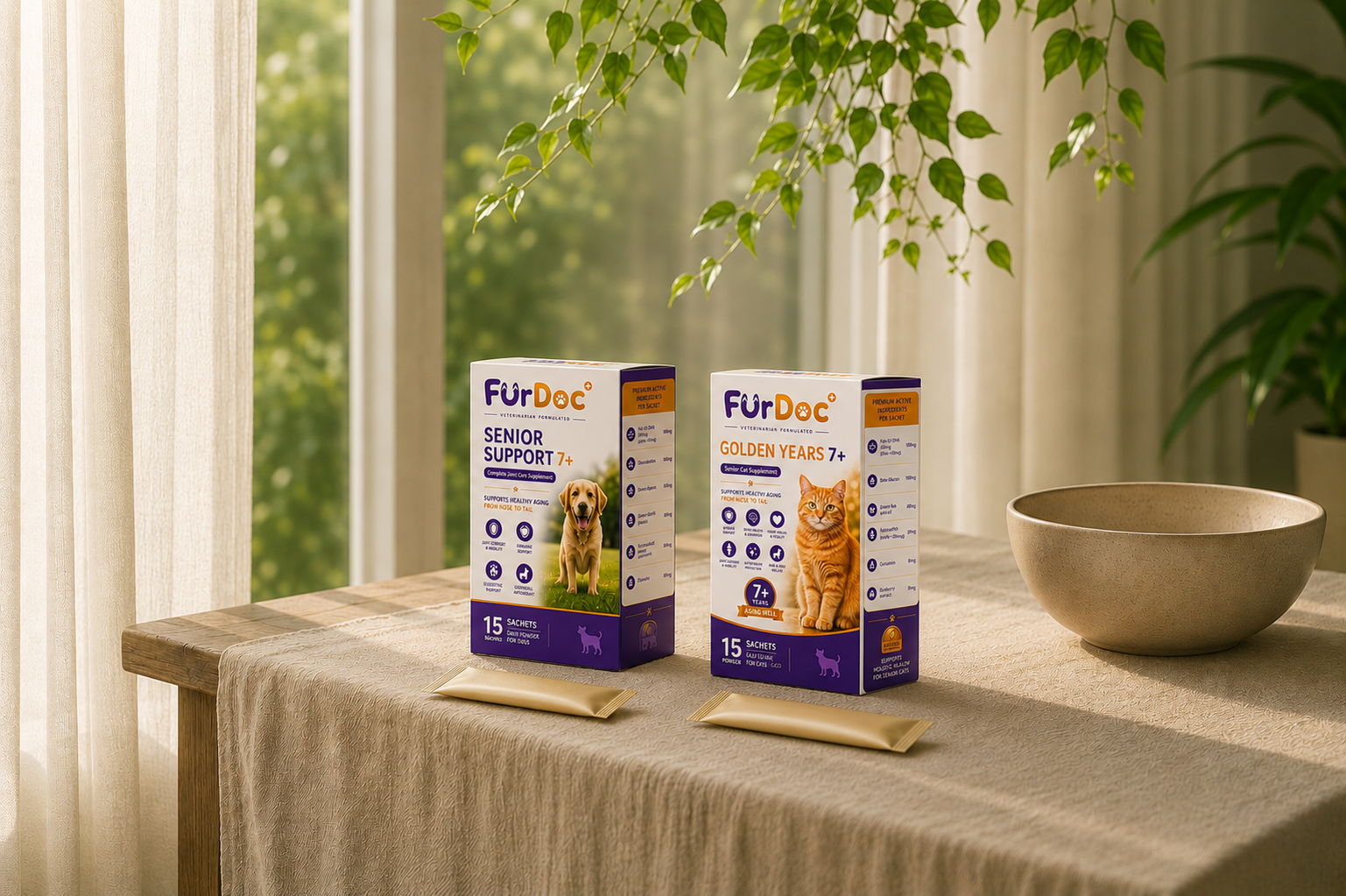 FurDoc boxes by a sunlit window