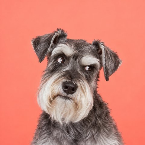 An older miniature schnauzer giving a sideways look